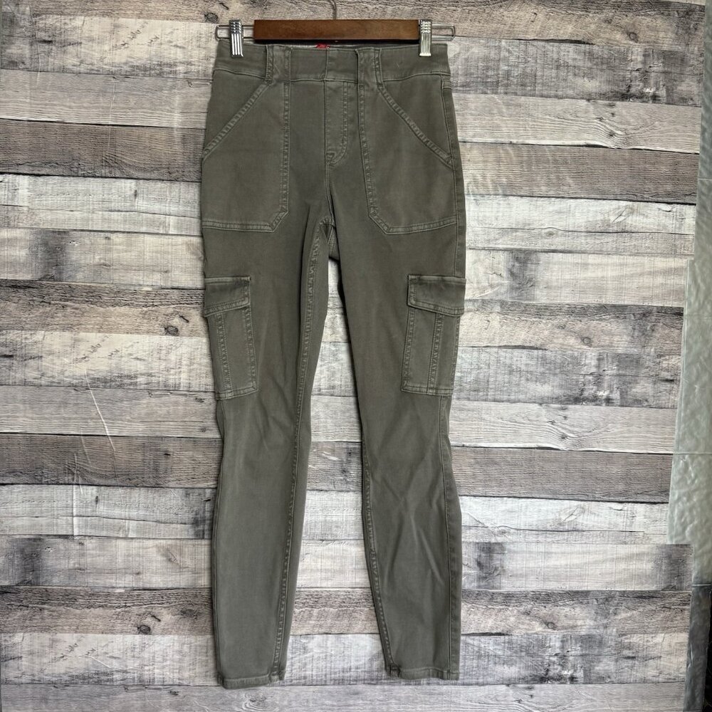 SPANX Jeans Womens Small Green Stretch Twill Ankle Cargo Pull On Pants